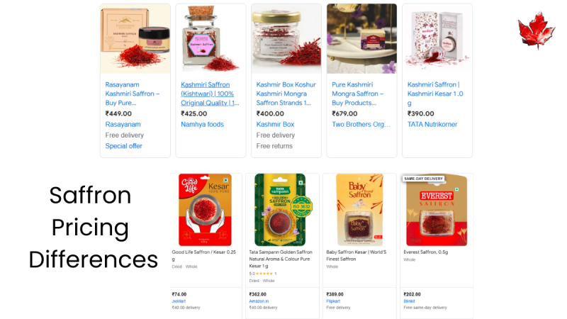 Authentic Kashmiri saffron in various brand packages at competitive prices